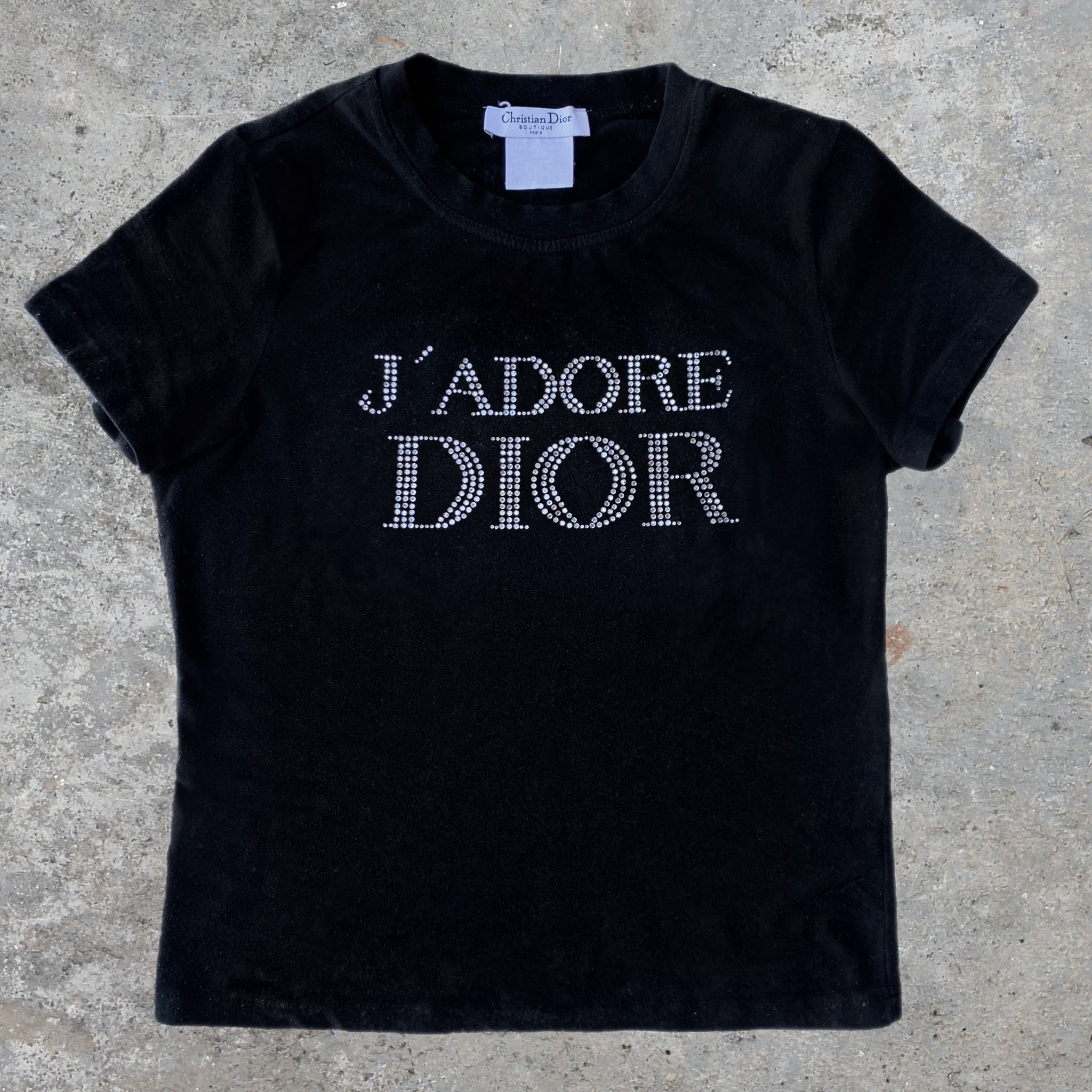 Christian Dior Black Rhinestone Logo T Shirt