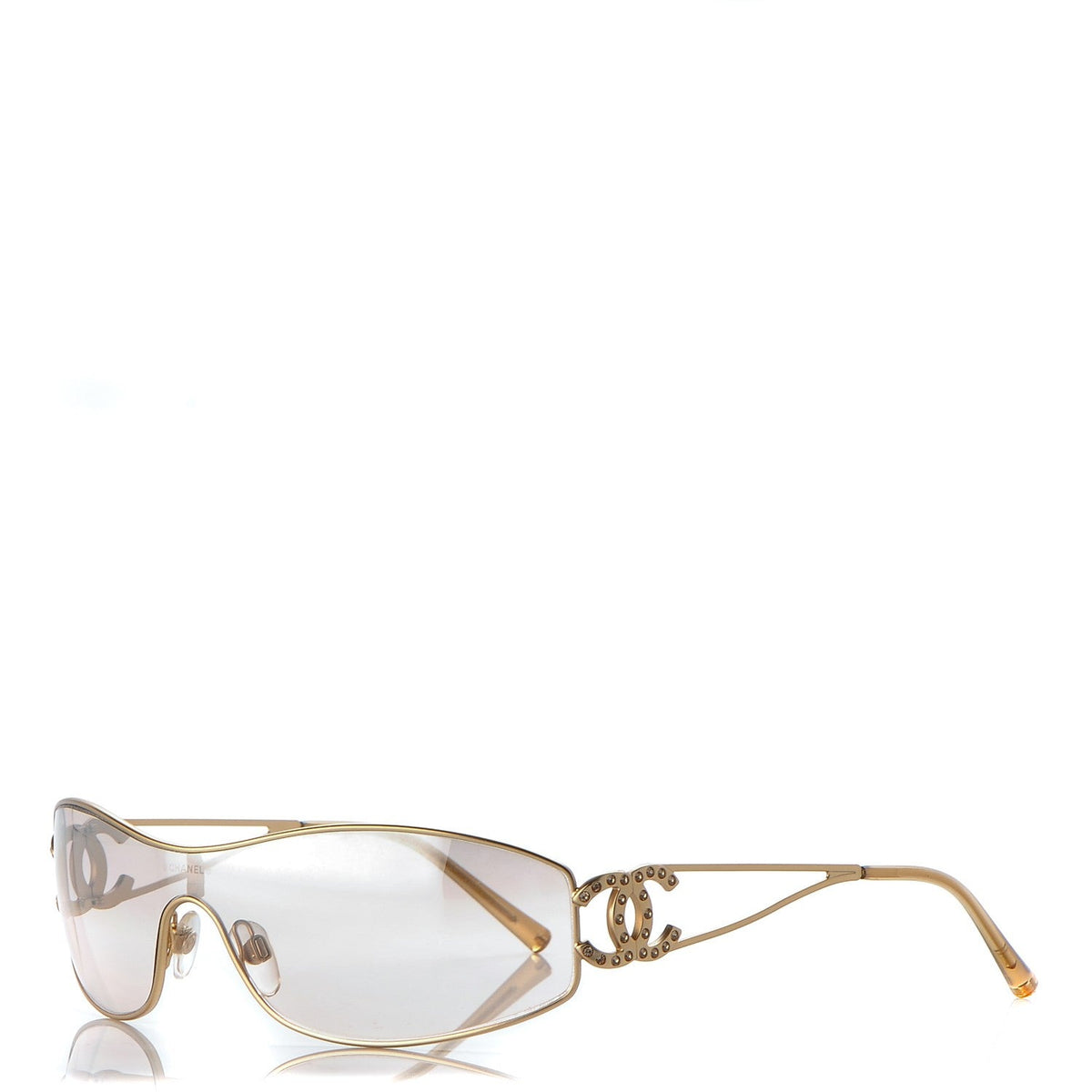 Chanel Logo Rhinestone Shield Sunglasses in Gold – Entourage