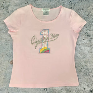 Dior Pink Monogram Rainbow Graphic T-Shirt Top