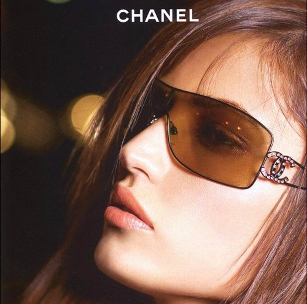 Chanel Logo Rhinestone Shield Sunglasses in Gold