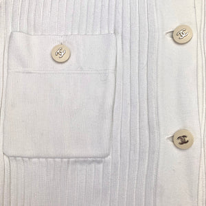 Chanel White Ribbed CC Button Up Top