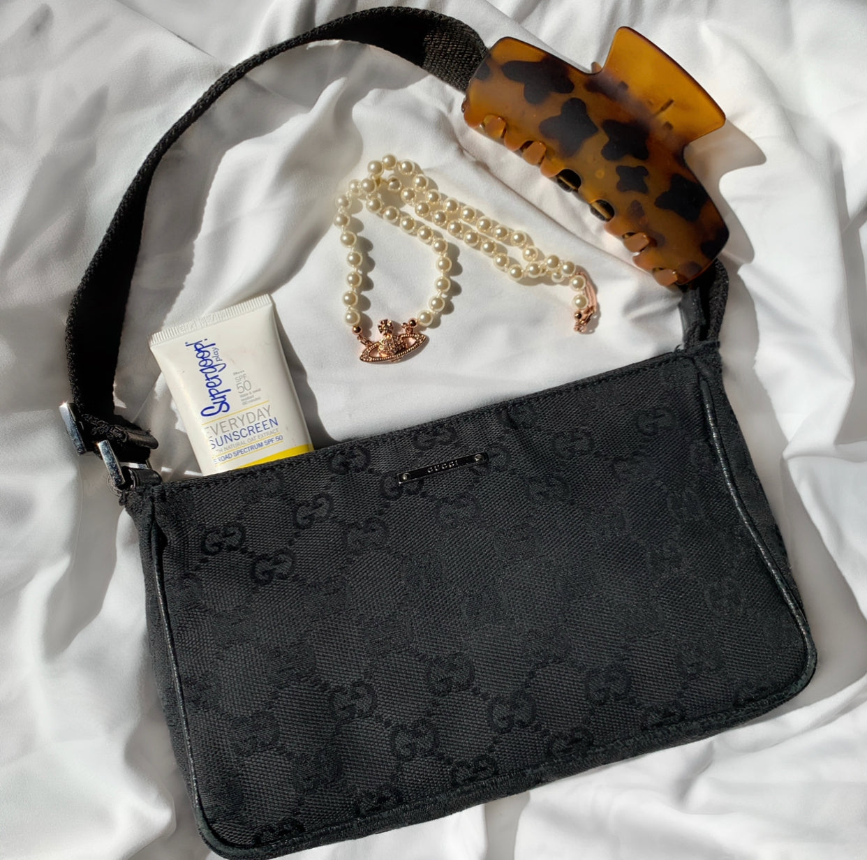 Gucci Handbag Black GG Monogram Pochette Mini Shoulder Bag
