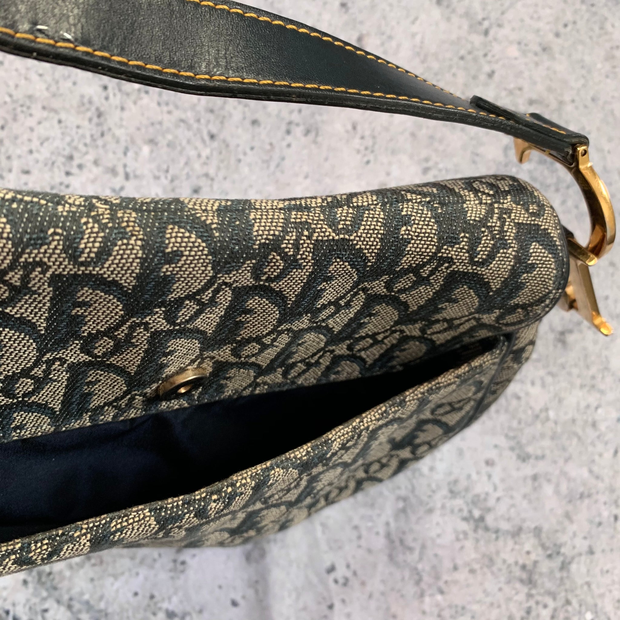 Christian Dior Saddle Bag Trotter Saddle Pouch Navy Shoulder Bag Canvas  20x15cm