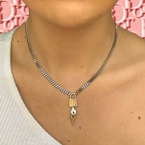 Dior Silver Lock & Key Padlock Necklace