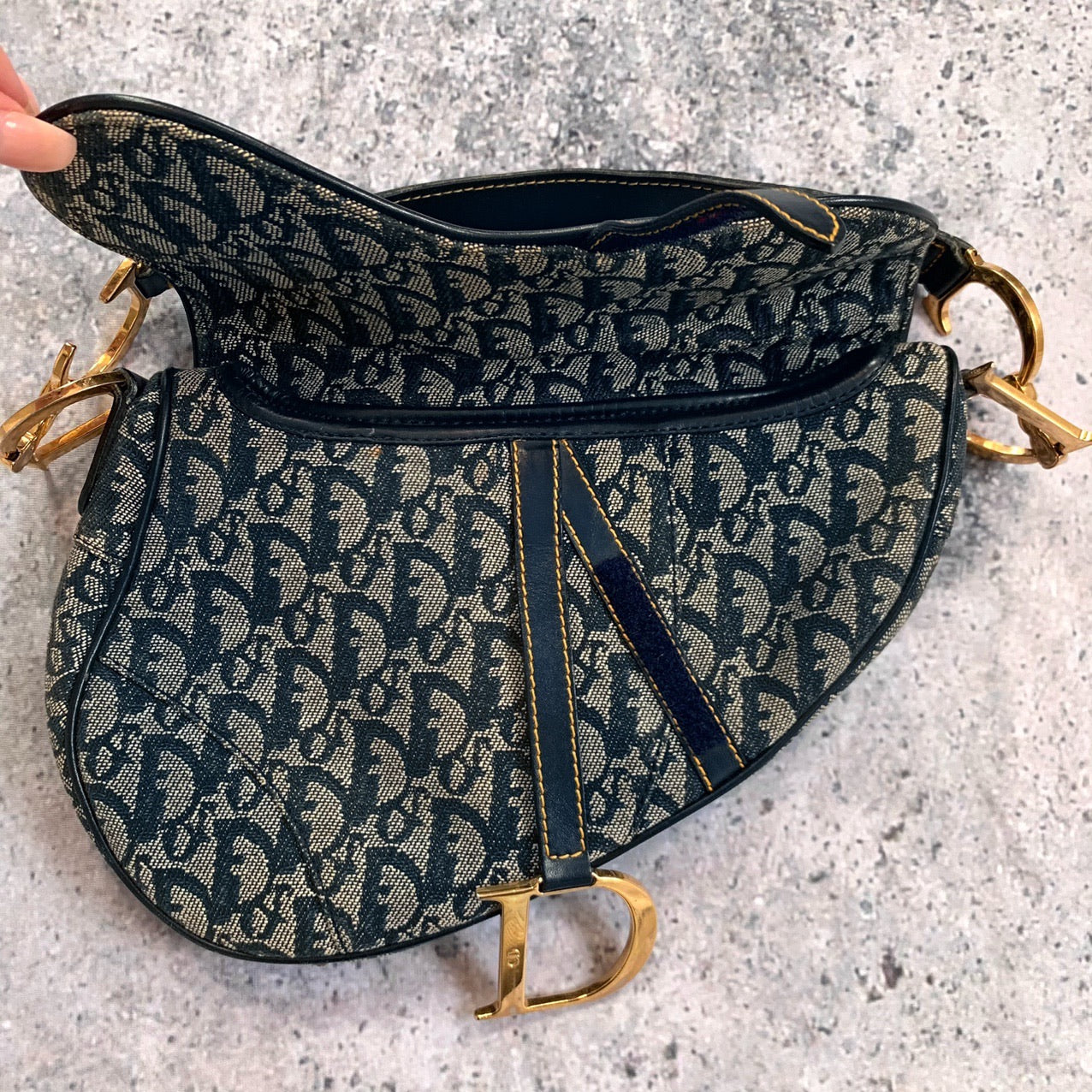 Dior Navy Trotter Monogram Saddle Bag