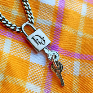 Dior Silver Lock & Key Padlock Necklace