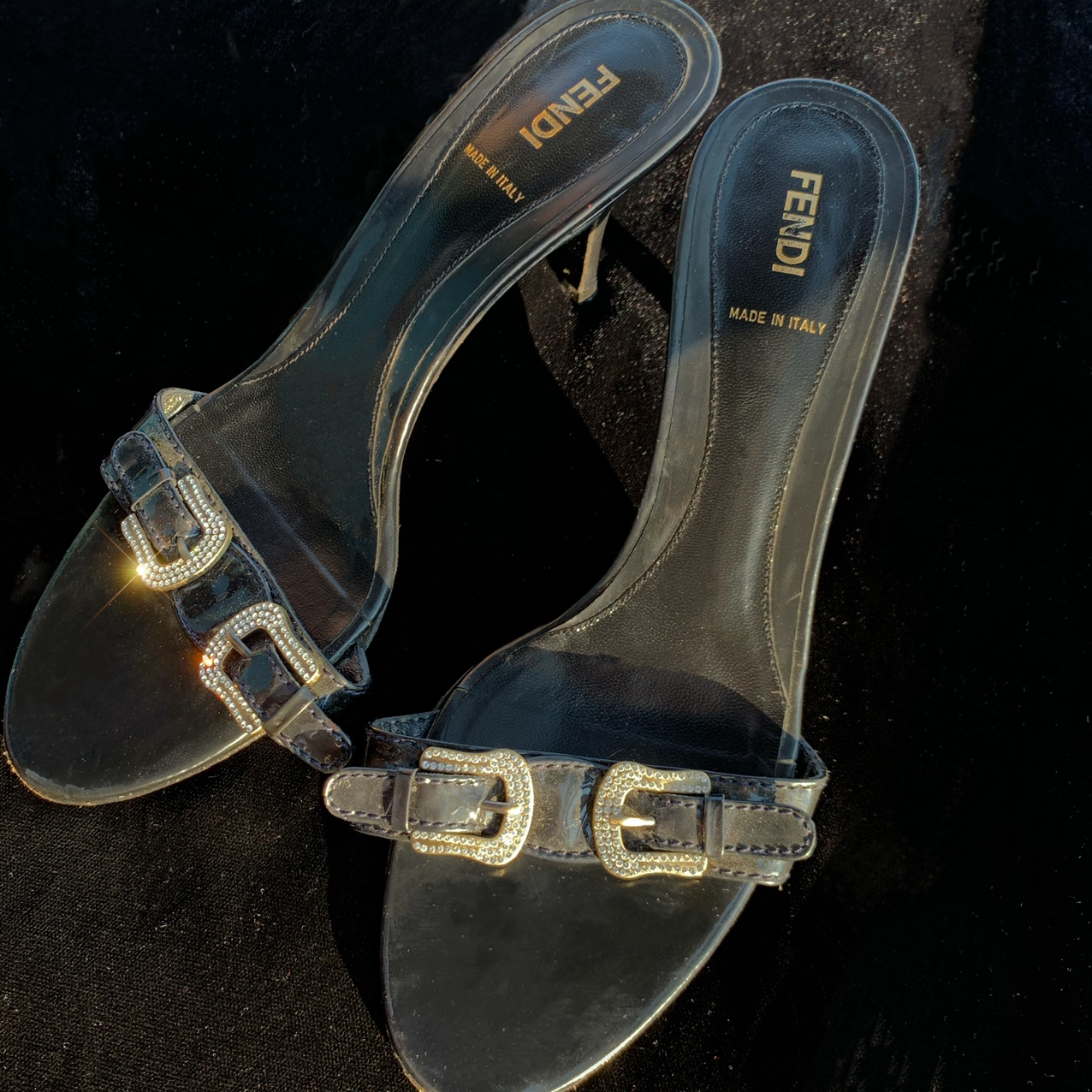 Fendi Vintage Rhinestone Buckle Heels